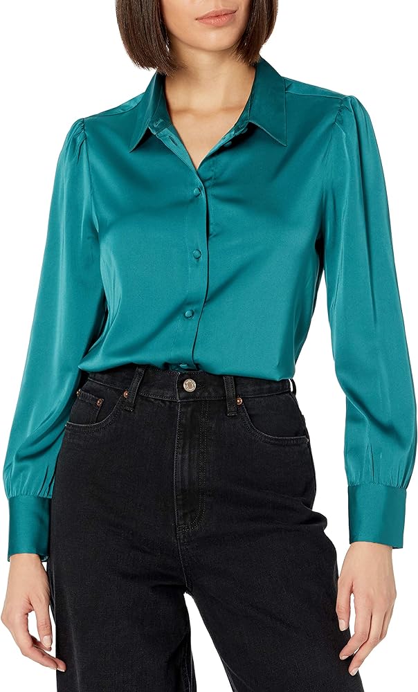 The Drop Women's @Lucyswhims Long-Sleeve Button-Down Stretch Satin Shirt