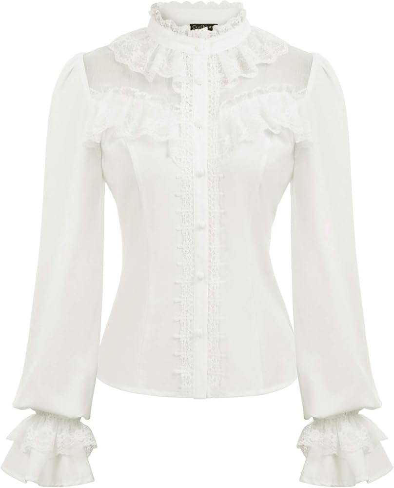 CURLBIUTY Women Victorian Blouse Vintage Long Sleeve Renaissance Shirt Gothic Button Down Tops