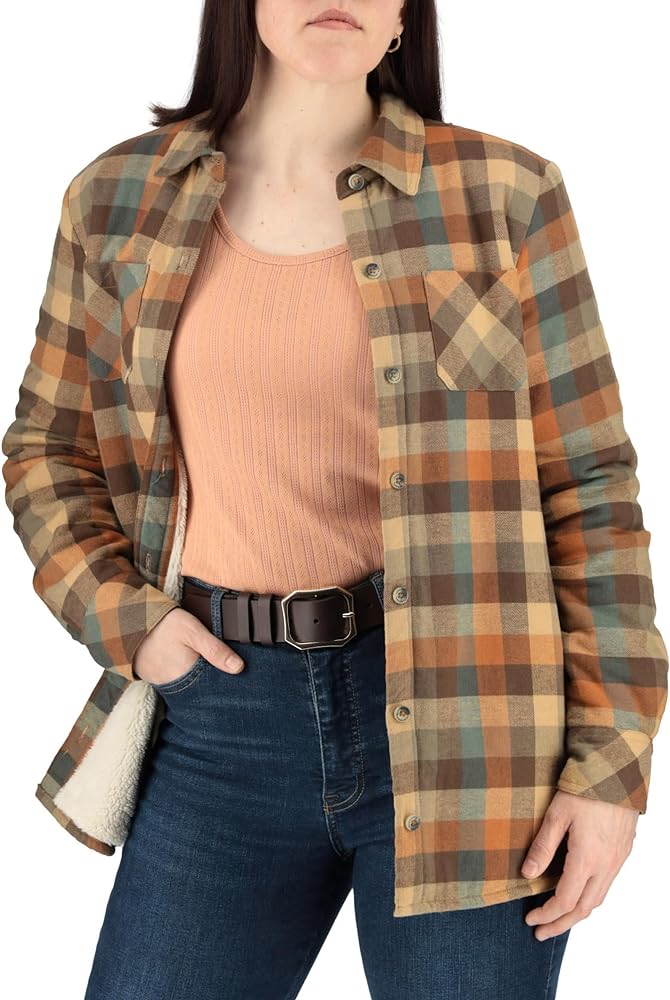 Legendary Whitetails Women's Open Country Flannel Shacket Sherpa Lined Plaid Fleece Shirt Jacket Ladies Western Clothing Coat