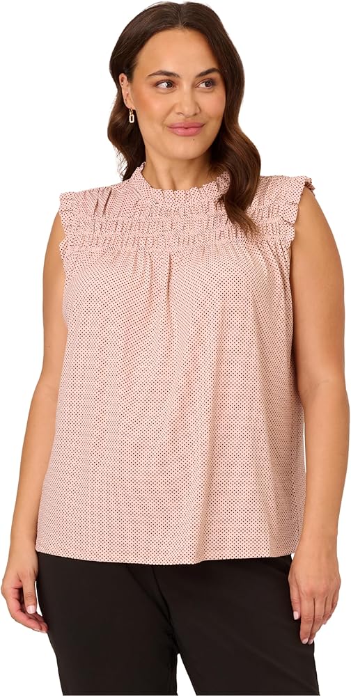 Adrianna Papell Women's Plus Size Smocked Ruffle Top