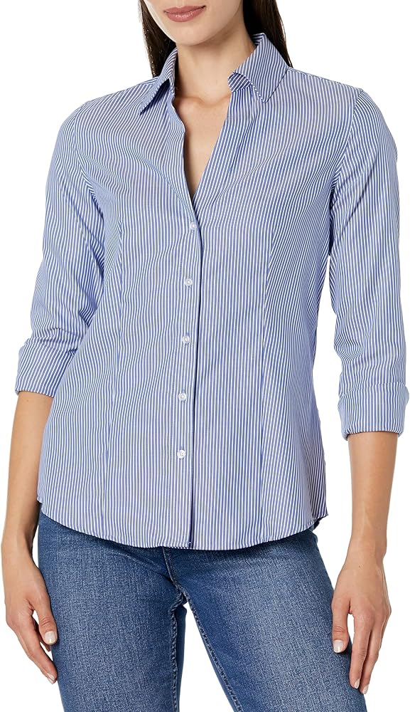 Jones New York Women's Long Sleeve Easy Care Stripe Blouse