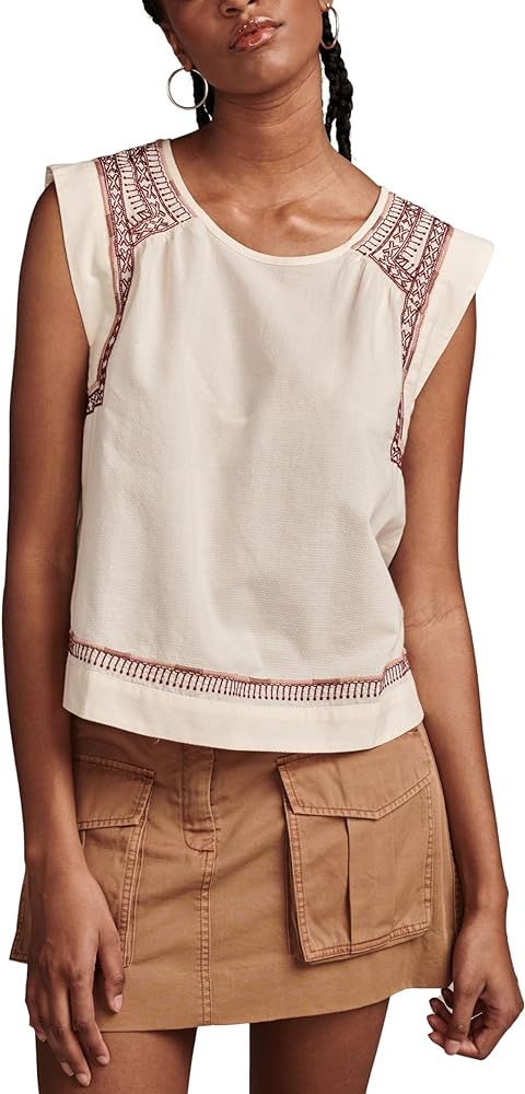 Lucky Brand Women's Embroidered High Low Slvless Blouse