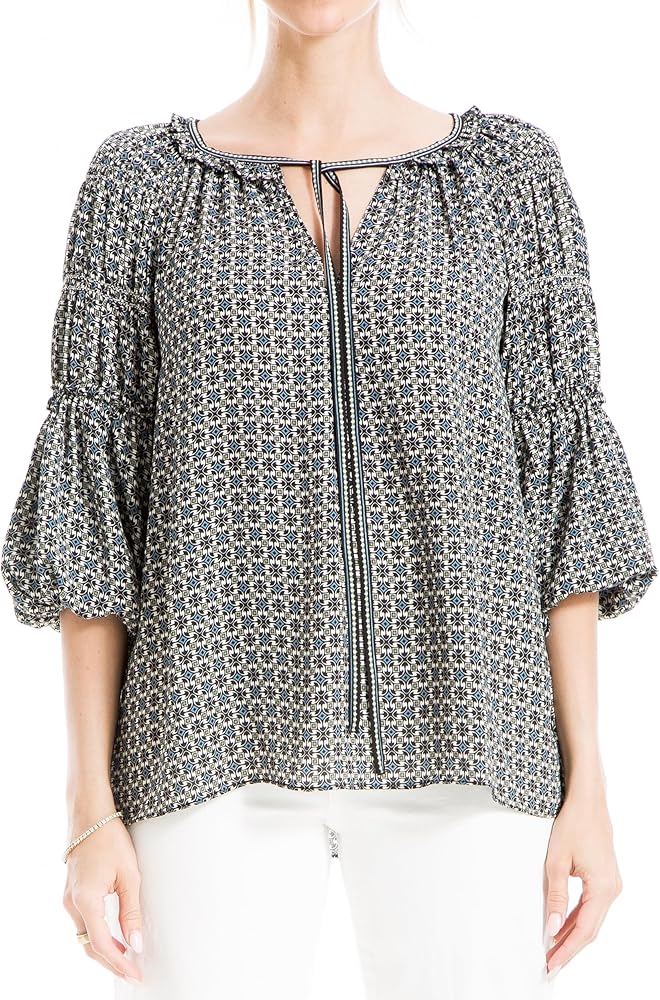 Max Studio Women's Crepe Blouse with Neck Tie Detail