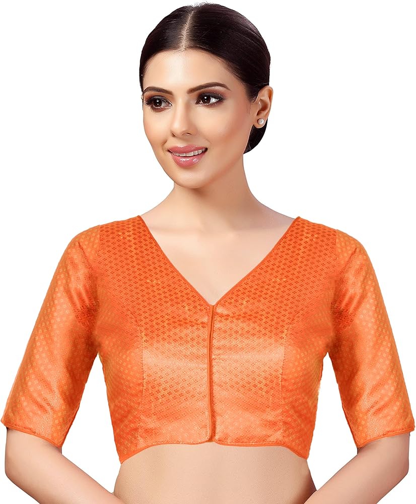 Chandrakala V-Neck Blouses for Women sarees,Readymade (B213-P)