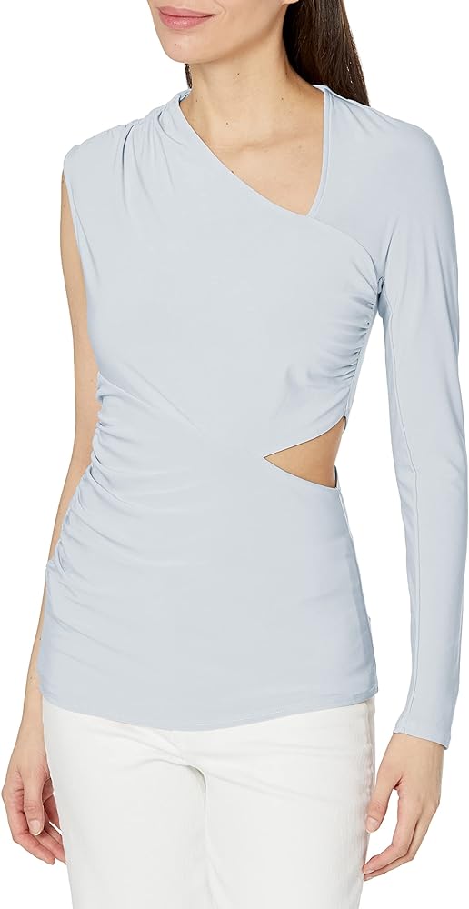 BCBGMAXAZRIA Women's Asymmetrical Neck Draped One Sleeve Cutout Top