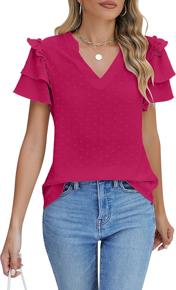 Blooming Jelly Womens Dressy Casual Tops Summer V Neck Short Sleeve Blouse Business Work T Shirts with Pocket