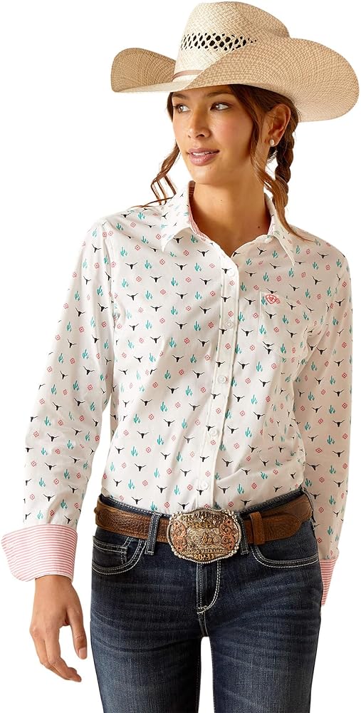 Ariat Women's Kirby Stretch Shirt, Steer Garden, Medium