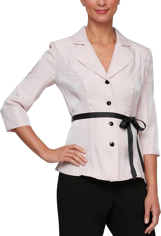 Alex Evenings Women's Stretch Taffeta 3/4 Sleeve Formal Blouse with Buttons, Special Occasion Dress Shirt