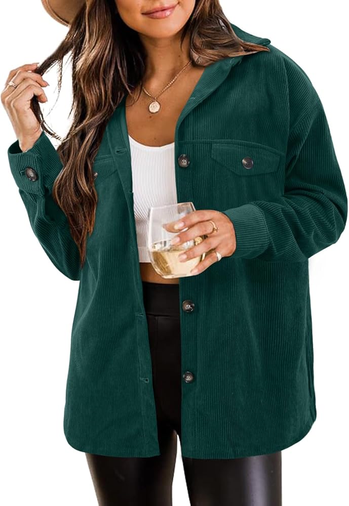 ZOLUCKY Womens Casual Plus Size Shacket Jacket Long Sleeve Button Down Shirts Blouses Tops