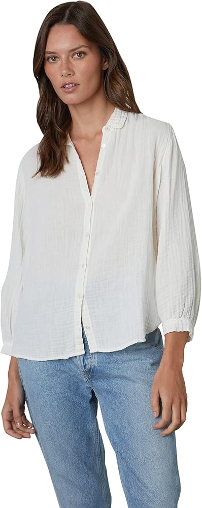 Velvet by Graham & Spencer Women's Cleo Cotton Gauze Button Down Blouse