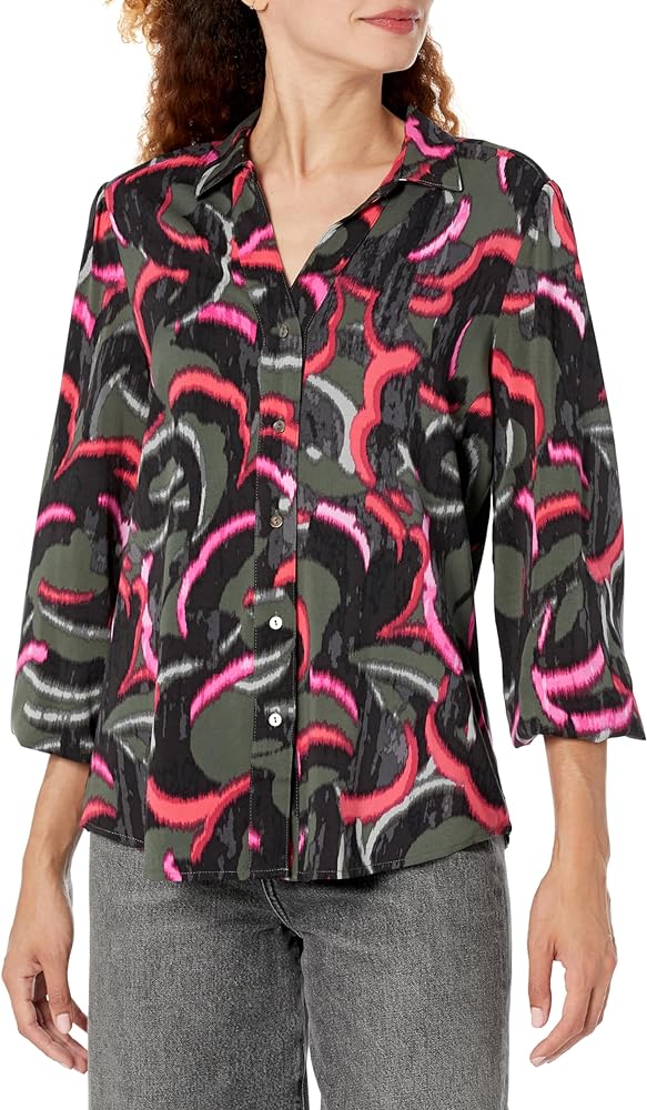 NIC+ZOE Women's Petite Neon Doodle Live in Shirt