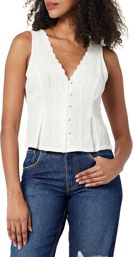 The Drop Women's Paloma Lace Trimmed Sleeveless Top