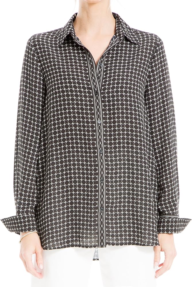 Max Studio Women's Long Sleeve Button Front Blouse with Collar