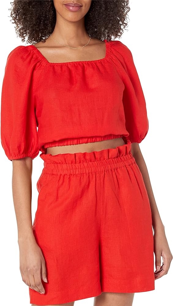 The Drop Women's Evelyn Cropped Square-Neck Bubble Top