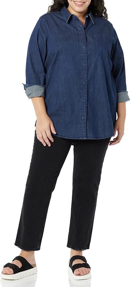 Goodthreads Women's Denim Long-Sleeve Boyfriend Shirt