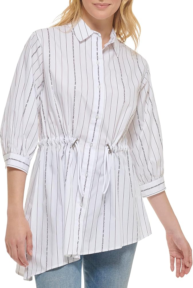 Karl Lagerfeld Paris Women's Everyday Waist Tie Blouse Long Sleeve