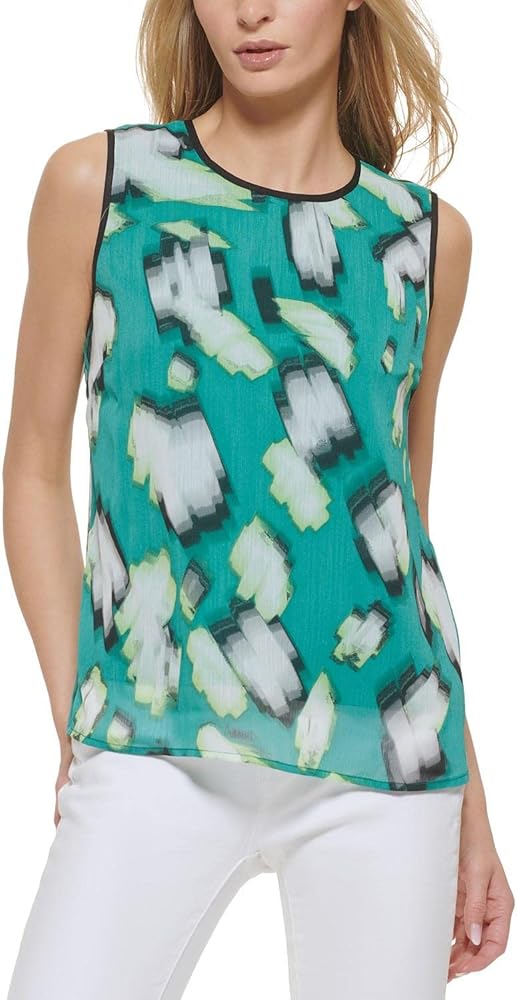 DKNY Women's Sleeveless Zip-Closure Crew Neck Top