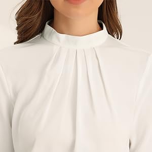 Allegra K Fall Winter Stand Collar Chiffon Blouse for Women''s Long Sleeve Business Casual Work Shirt