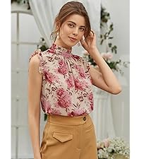 Floerns Women''s Floral Print Ruffle Trim Sleeveless Mock Neck Blouse Tops