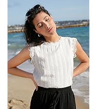  Mock Neck Guipure Lace Trim Blouse Tops