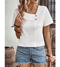 Floerns Women''s Casual Asymmetrical Neck Short Sleeve Work Blouse Top