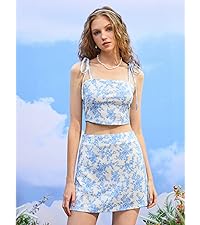 Floerns Women''s 2 Piece Outfit Floral Print Tie Shoulder Cami Top with Skirt Set