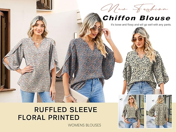 floral printed tops chiffon blouse