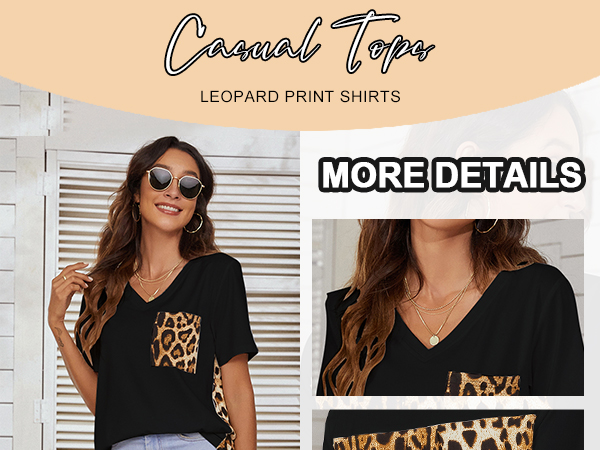 Blooming Jelly Women''s Leopard Print Tops Loose V Neck Shirts Short Sleeve Blouses with Pocket