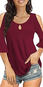 womens summer keyhole tops 3/4 sleeve