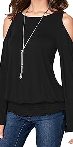 black cold shoulder tops for women