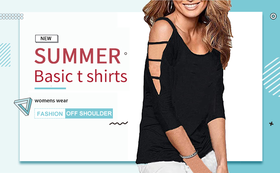 black cold shoulder tops for women 3/4 sleeve