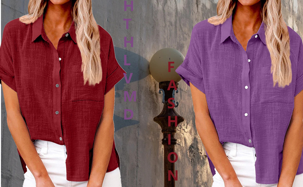 Womens Cotton Linen Button Down Shirt