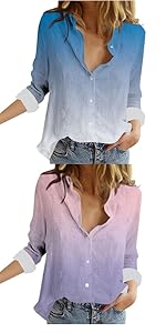 Womens Cotton Linen Button Down Shirt