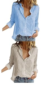 Womens Cotton Linen Button Down Shirt