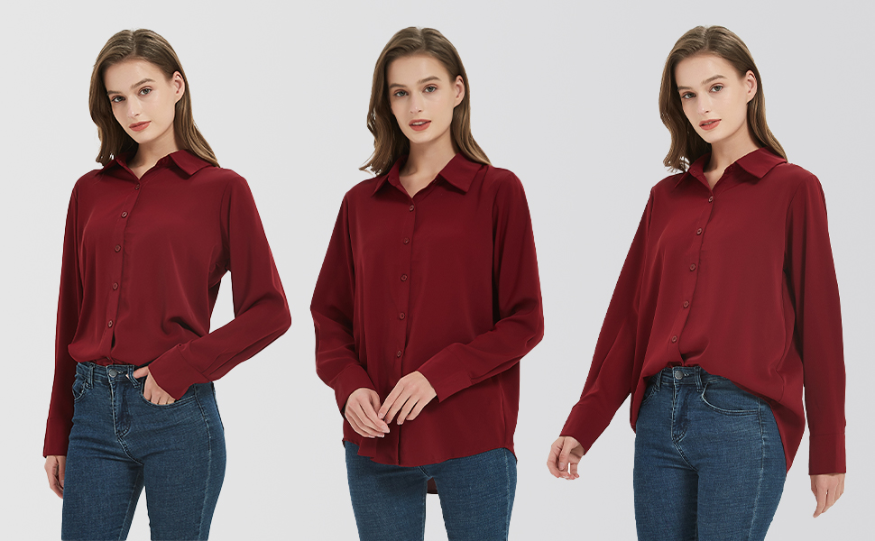 womens red button down shirts