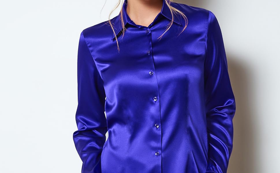 Marpessa Cobalt Blue Long Sleeve Satin Women Shirt