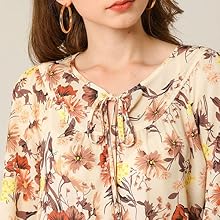 Allegra K Women''s Tie V Neck Casual Boho Ruffled 3/4 Sleeve Floral Blouse Tops