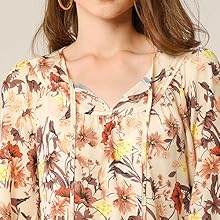 Allegra K Women''s Tie V Neck Casual Boho Ruffled 3/4 Sleeve Floral Blouse Tops