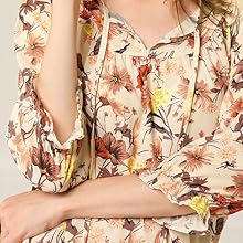 Allegra K Women''s Tie V Neck Casual Boho Ruffled 3/4 Sleeve Floral Blouse Tops