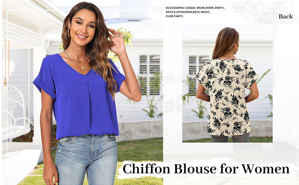 chiffon blouses for women,v neck blouses for women,short sleeve blouses for women