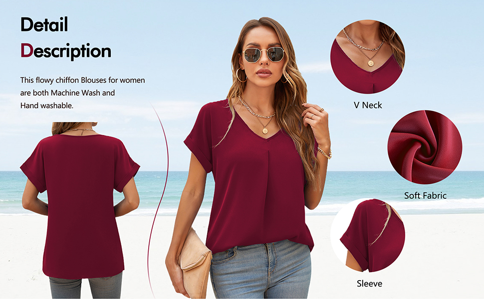 short sleeve blouses for women,casual blouses for women,chiffon v neck blouses for women