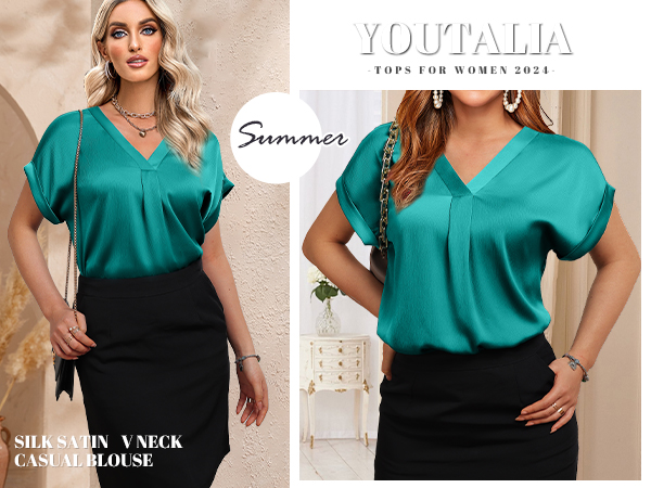 Youtalia Women''s Silk Satin Short Sleeve Top