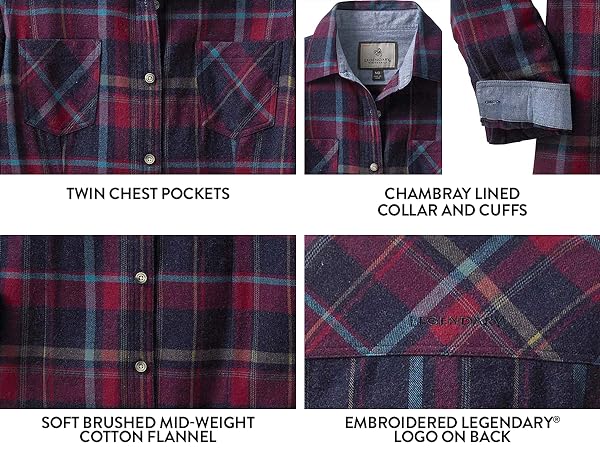 Chambray Lined Collar Cuffs, chest pockets, women, flannel, cotton, buttons