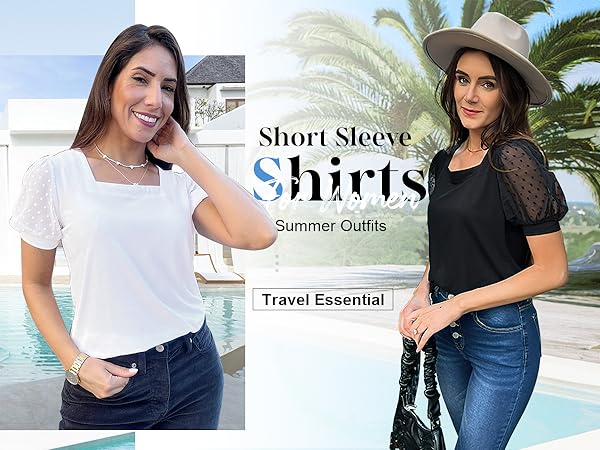 short sleeve shirts for women trendy dressy casual, summer outfits 2024