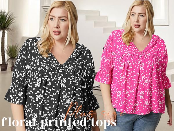 plus size boho tops floral print casual blouses