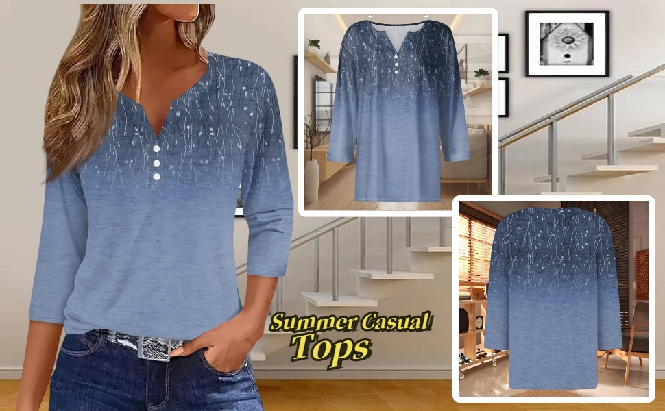 3/4 Length Sleeve Womens Tops