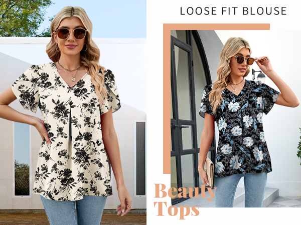 womens summer tops dressy casual short sleeve blouses shirts ladies tops and blouses flowy tops