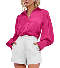 V Neck long sleeve shirts silk blouses button-down shirts  Spring fall shirts casual  Satin blouses