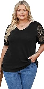 Plus Size Tops for Women Summer Blouse Waffle Knit Short