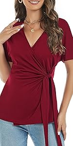 sexy wrap v neck tops for women